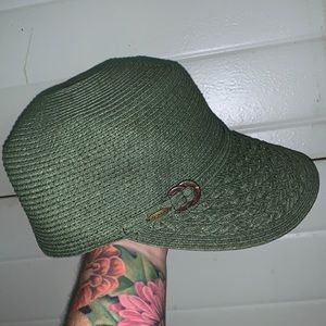 SCALA Collezione Green Straw Large Brim Hat in Green buckle & logo plate
